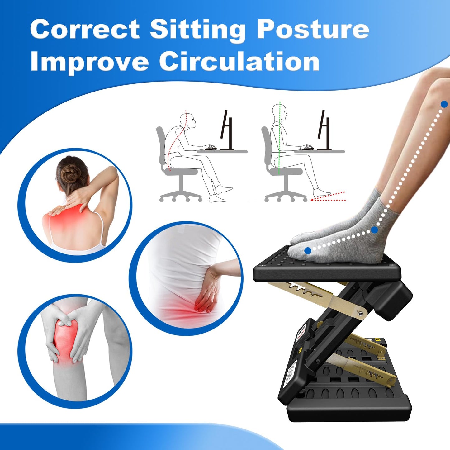 Arejonner Foldable Foot Rest, Computer Foot Rest Under Desk, 12Modes Adjustable Ergonomic for Office, Loading Capacity 80 pounds