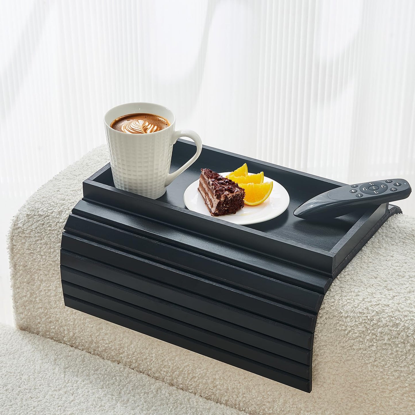 LOVYANXUE Bamboo Sofa Arm Tray, Anti Falling Couch Arm Tray Table, Foldable Couch Armrest Table, Portable Sofa Armrest Trays Cup Holder for Drink