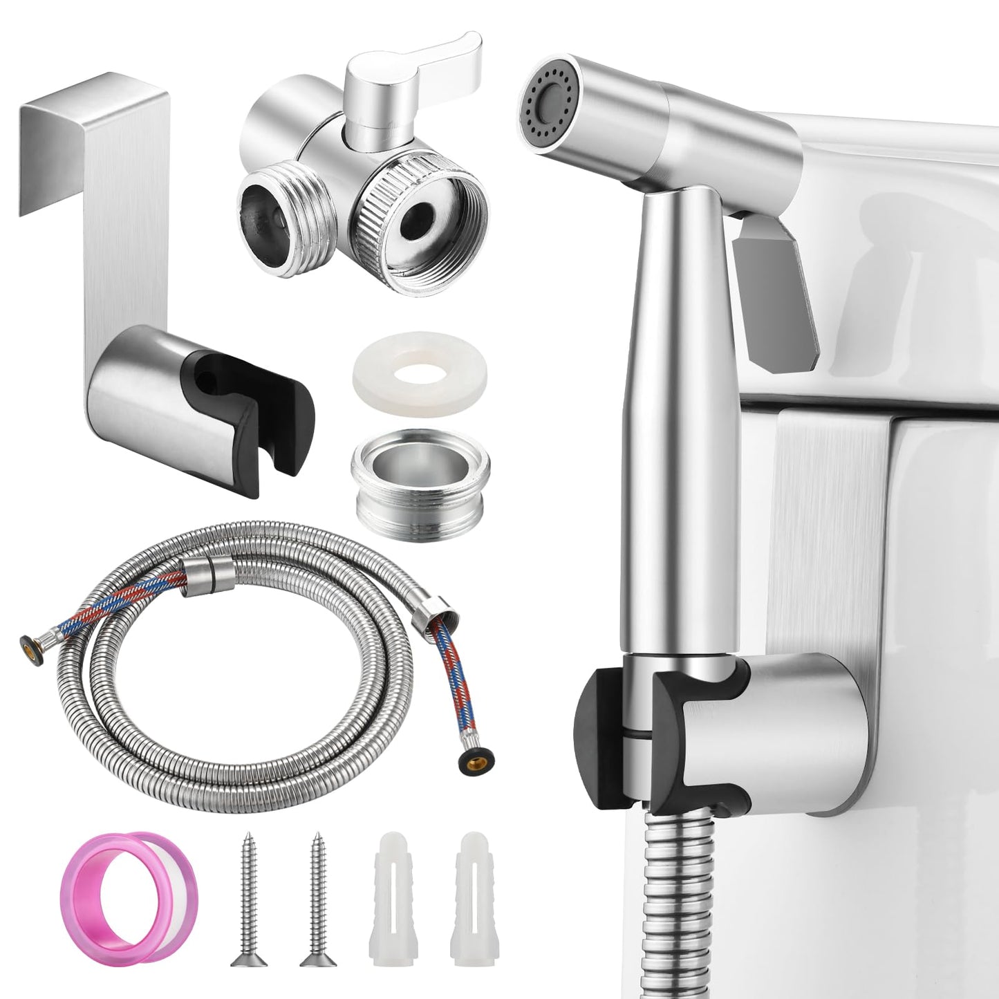 Mornwaen Handheld Bidet Sprayer Kit for Sink Tap?Stainless Steel Bidet Shower Set with Fitting,Hose and Holder for Personal Hygiene Pet Bath and
