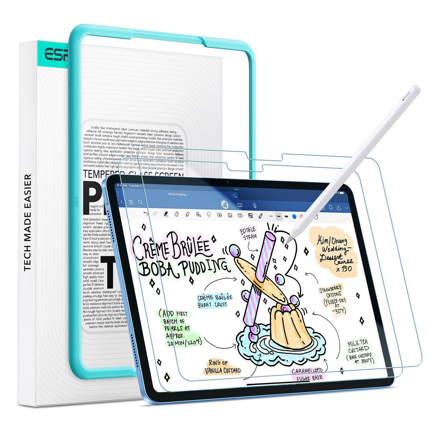 ESR 2 Pack Paper-Feel Screen Protectors for iPad 11th/10th Generation A16 (11/10.9 Inch, 2025/2022), Write and Draw Like on Paper, 9H Tempered Glass,