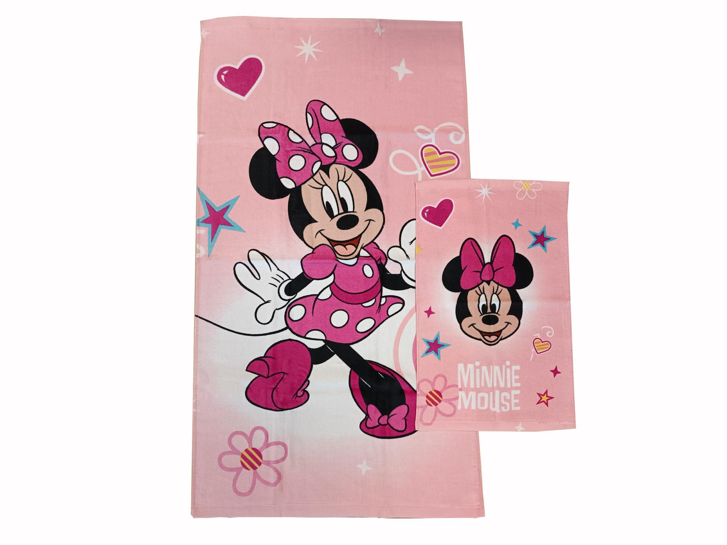 Minnie Mouse Disney Terry Bath Towels, Set of 2 Bath Towels, Face Towel, Bidet Towel, Pink, Cotton, 100 Percent, Set of 2, Official Product