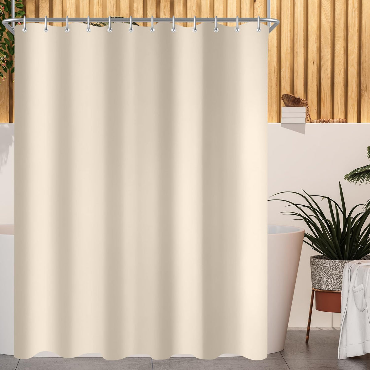 Lerores Shower Curtain 150 x 160 cm(59x63 inch) Beige, Weighted Hem Anti-Mold Textile, Water-Repellent, Washable Polyester Fabric Bath Curtain for