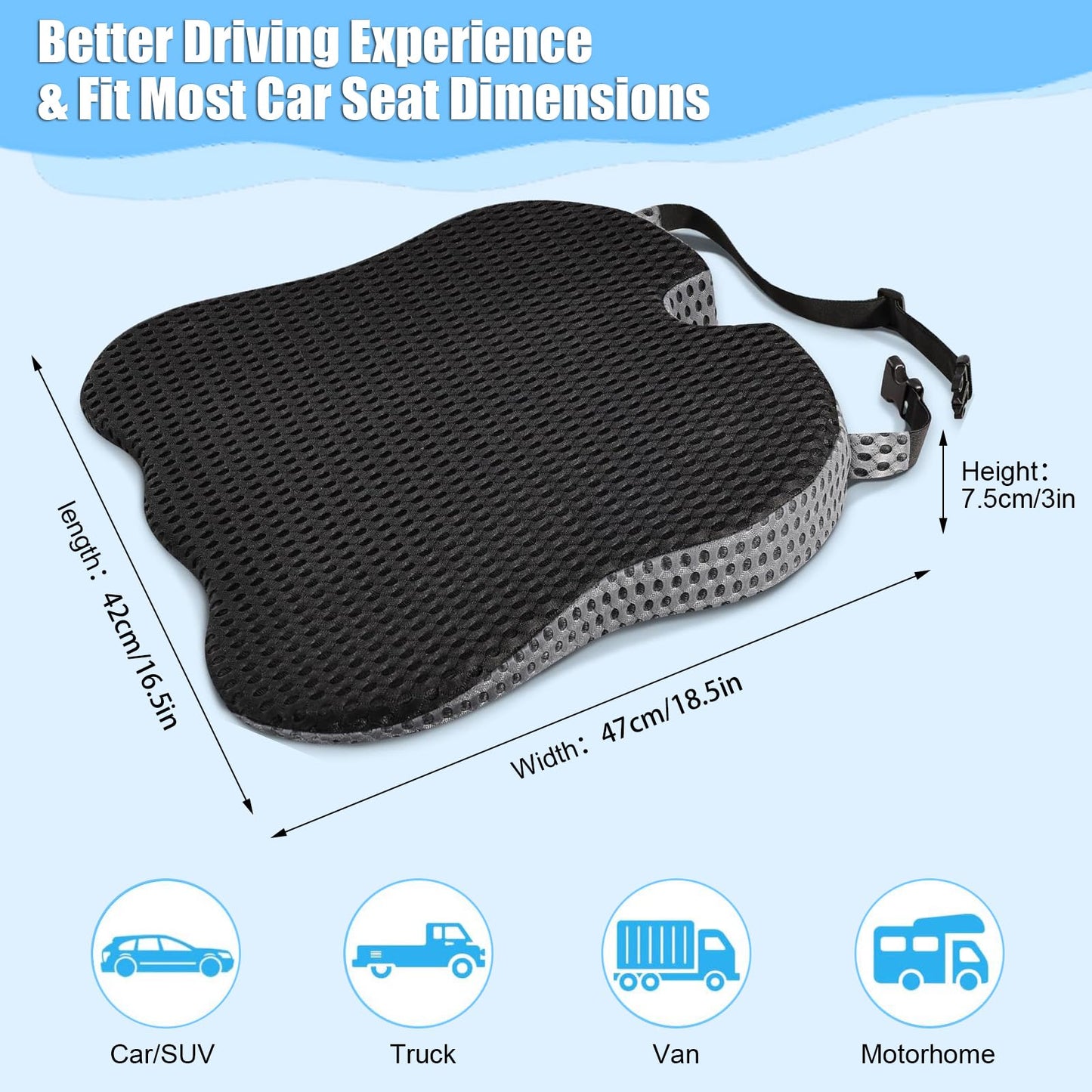 SHINWHEN Wedge Cushion Car Seat Cushion Office Chair Ergonomic Seat Cushion Orthopaedic Relief Coccyx Car Seat Cushion Reduces Pain Increases Seat