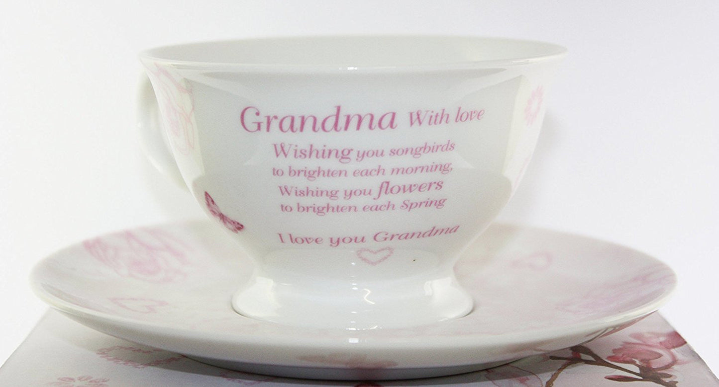Vintage Lane Collection, Rose Fine Bone China Afternoon Tea Set 'Grandma With Love', From The Vintage Lane Collection By Jennifer Rose, Cup and Saucer Set, Cup 10x7cm, Saucer 16cm, Gift Boxed, Microwave and Dishwasher Safe