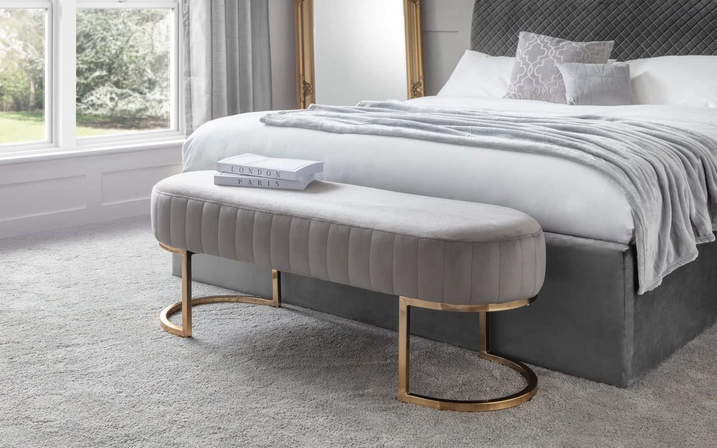 Julian Bowen Harrogate Dining Bench for 2, Velvet, Grey - H42 x W118cm
