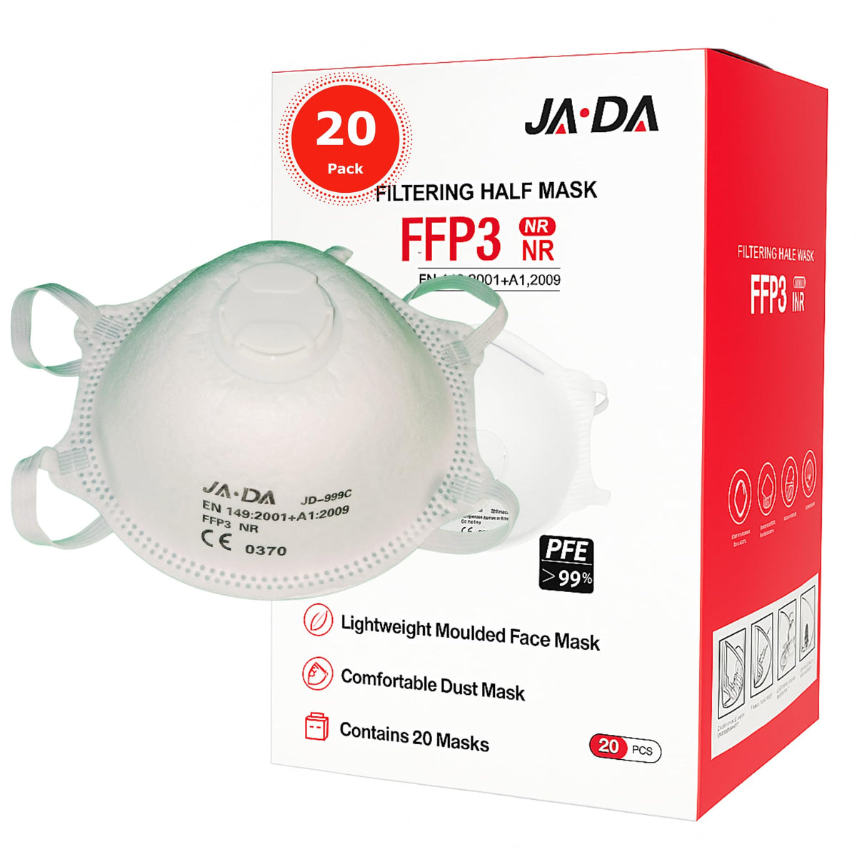 Spanner In The Works - FFP3 Mask Moulded Disposable Face Masks (Box of 20) Dust Mask - Suitable Sanding - Construction - Building - DIY - Industrial