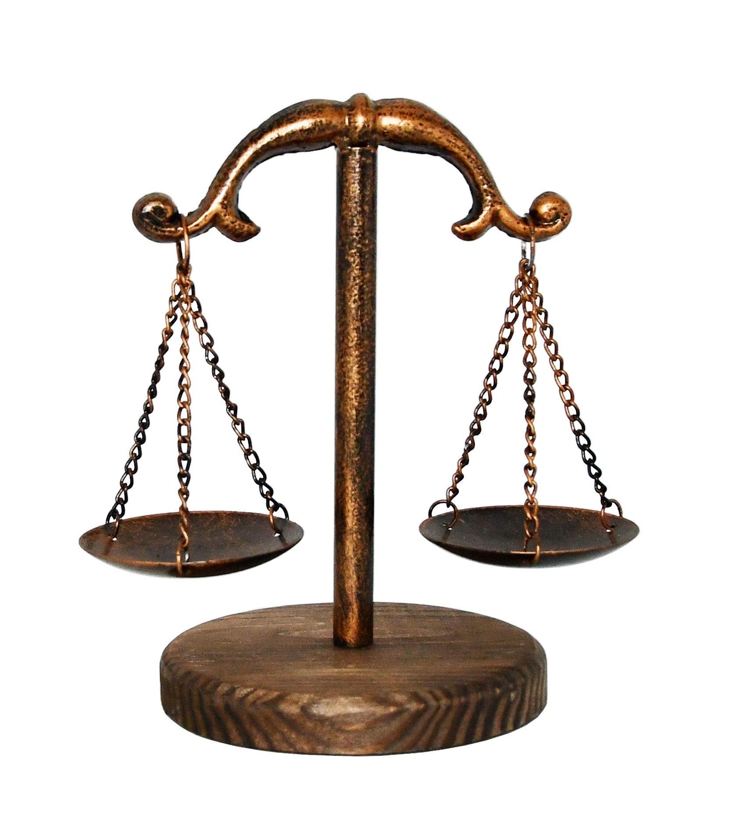 Owlgift Vintage Style Metal Justice Scales Jewelry Display, Libra Tray Cosmetic Organizer, Jewelry Storage, Unique Centerpiece Stand with Wooden Base