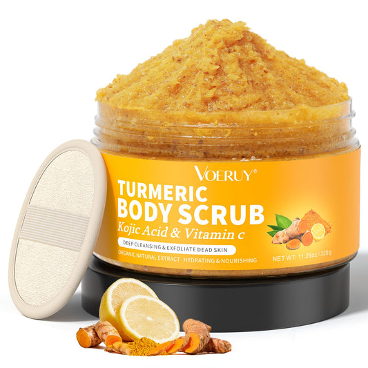 Body Scrub,Turmeric Exfoliating Body Scrub, with Coconut Oil & Vitamin C, Gently Exfoliate Body Hand and Foot Scrub, Natural Deep