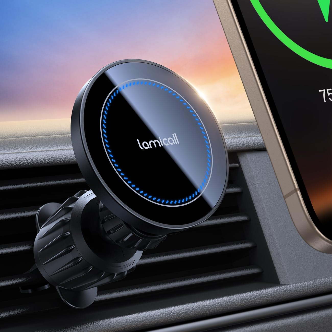 Lamicall for Magsafe Car Mount Charger - [15W Top Charging] Magnetic Wireless Car Charger with 20x N52 Magnets, Hands Free Air Vent Phone Holder