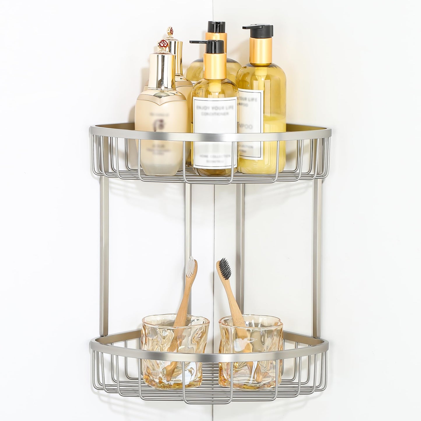 SAYAYO Corner Shower Caddy Basket, SUS304 Stainless Steel Bathroom Shower Corner Shelves Basket Organiser Storage, Brushed & Glaze Finish