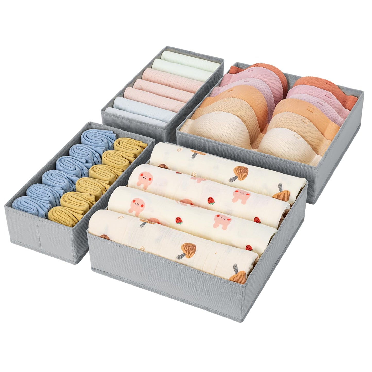 DIMJ 4 Pack Bedroom Drawer Organisers - Fabric Underwear Organiser Storage