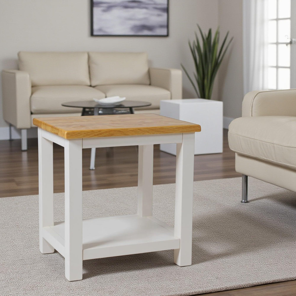 GROFurniture 100% Oak Top Side Table Ready Assembled Painted End Table Nightstand for Bedroom or Livingroom, Oak Bedside Table Cashmere Grey