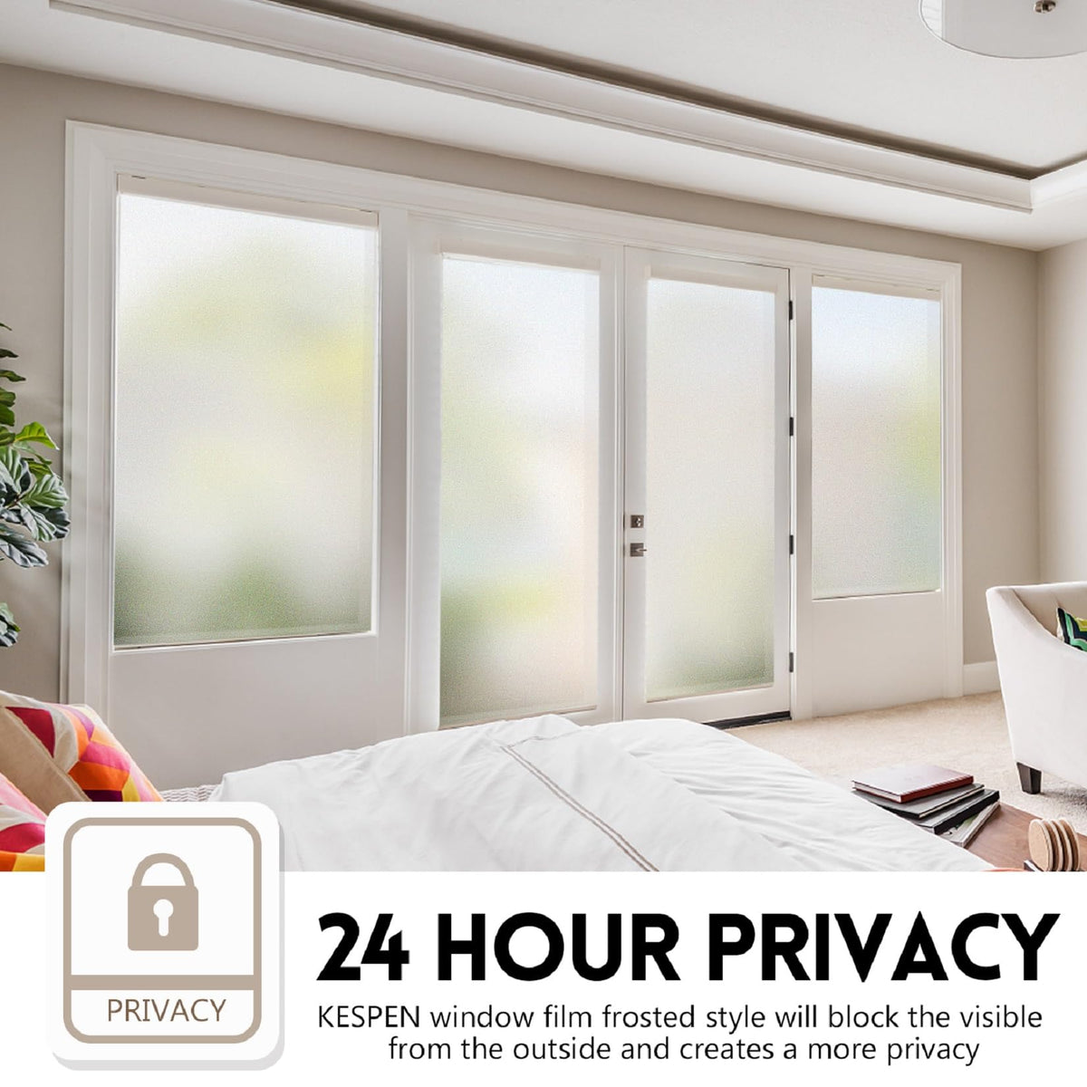 KESPEN Frosted Window Film Privacy, Total Privacy Film For Glass Windows, No Glue Anti UV Static Cling Heat Blocking Film, 75 X 400 cm