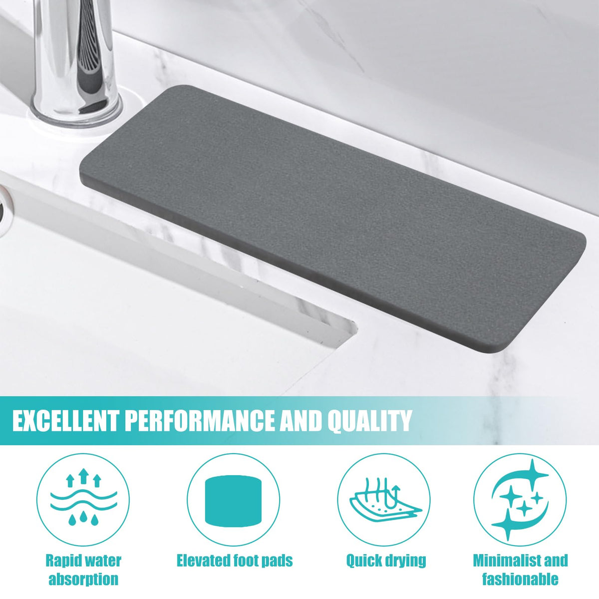 Azushwer 2pcs Stone Drying Mat, Water Absorbent Stone for Sink, Fast Drying Diatomite Soap Dish Mat, Stone Soap Dish for Modern Home Bathroom