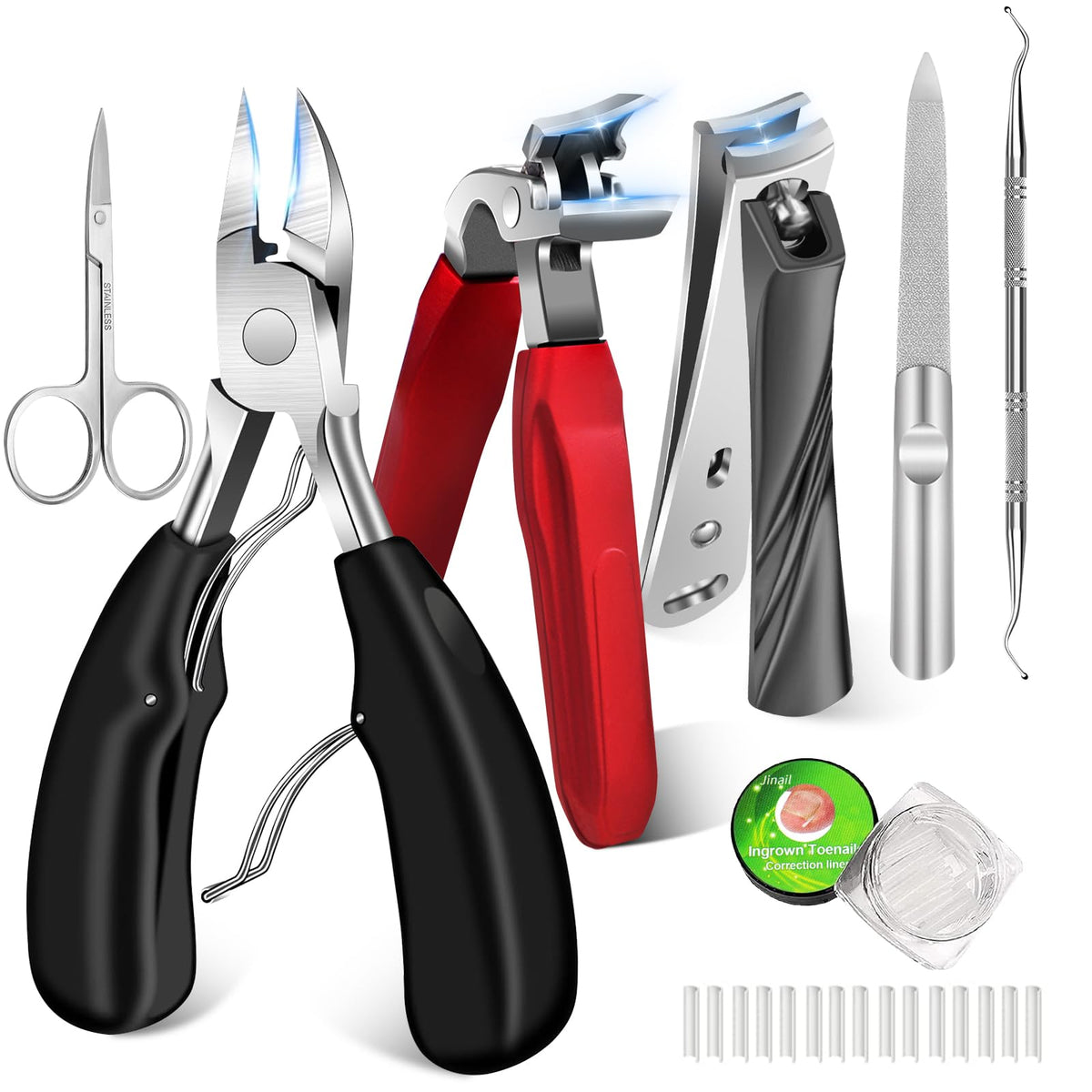 DUAIU 7 Pcs Toenail Clippers for Thick Toenails for Seniors Angled Head Large Slanted Toe Nail Clippers Set for Men Heavy Duty Ingrown Toenail