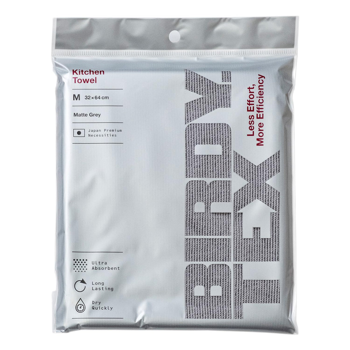 BIRDY. TEX Kitchen Tea Towel, Medium, Gray, Lint-Free, Ultra Absorbent, Fast Drying, for Dishes, Made in Japan (32x64cm)