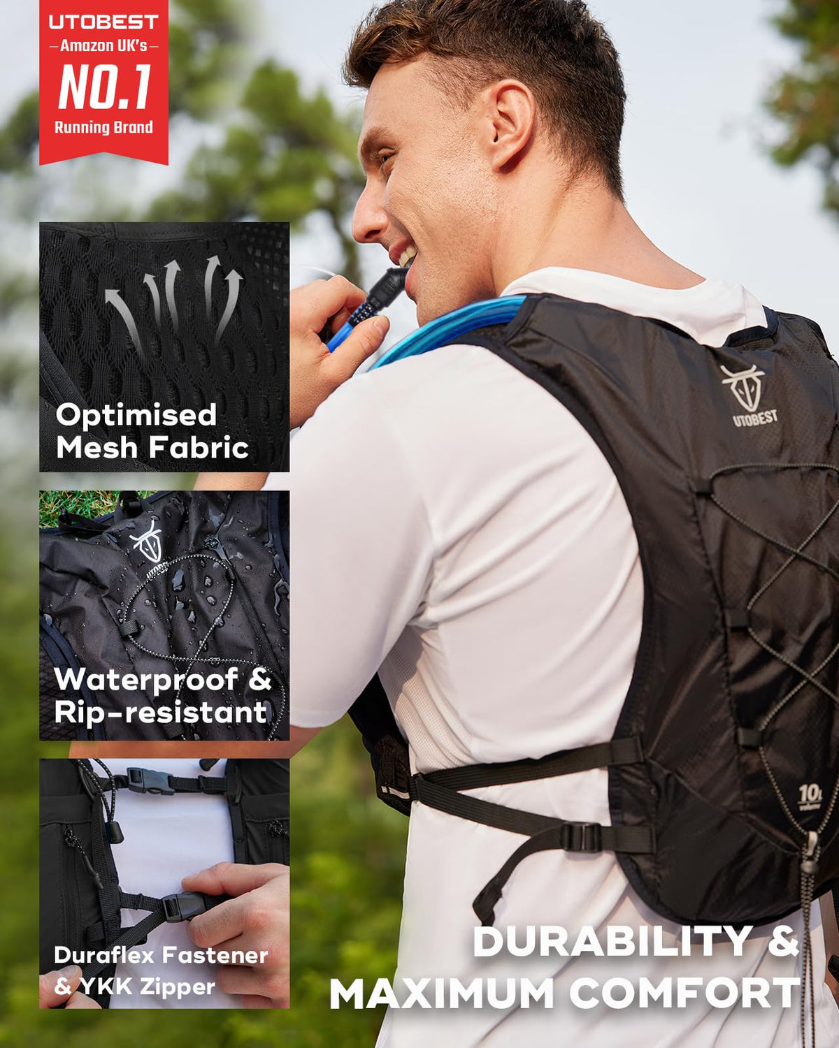 UTOBEST Upgrade Running Vest For Women&Men With Hydration Bladder 2L,Breathable Lightweight Hydration Backpack,Dry Wet Separation&10L High
