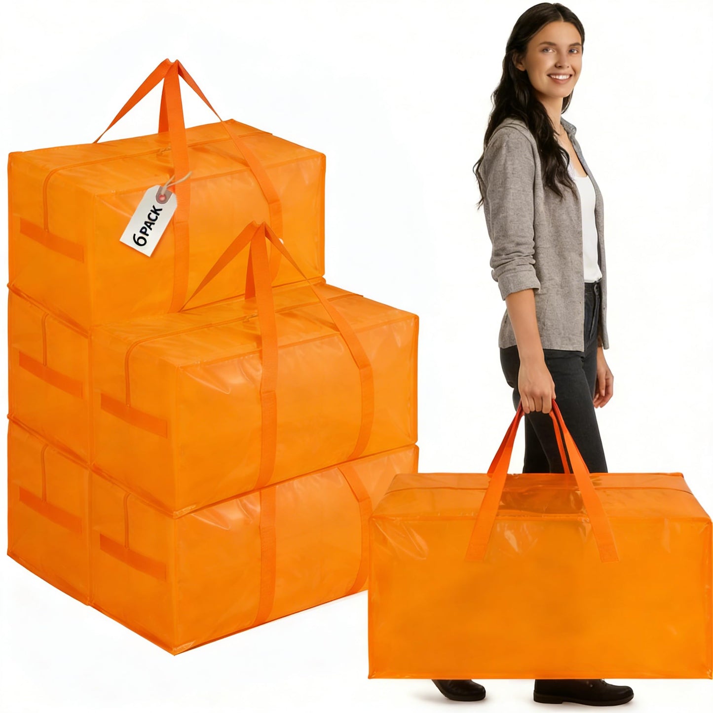 Zandrix 90L Cloths Storage Bags with Zips Waterproof Reusable - 6 Pack