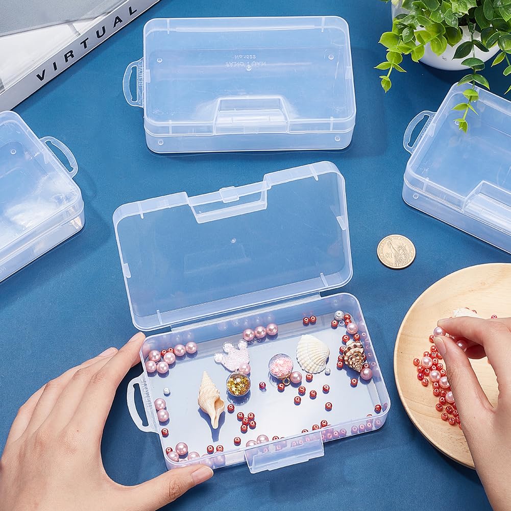 BENECREAT 4 Pack 16x9x4cm Large Clear Plastic Box Container Clear Storage Organizer with Hinged Lid for Small Craft Accessories Office Supplies Clips