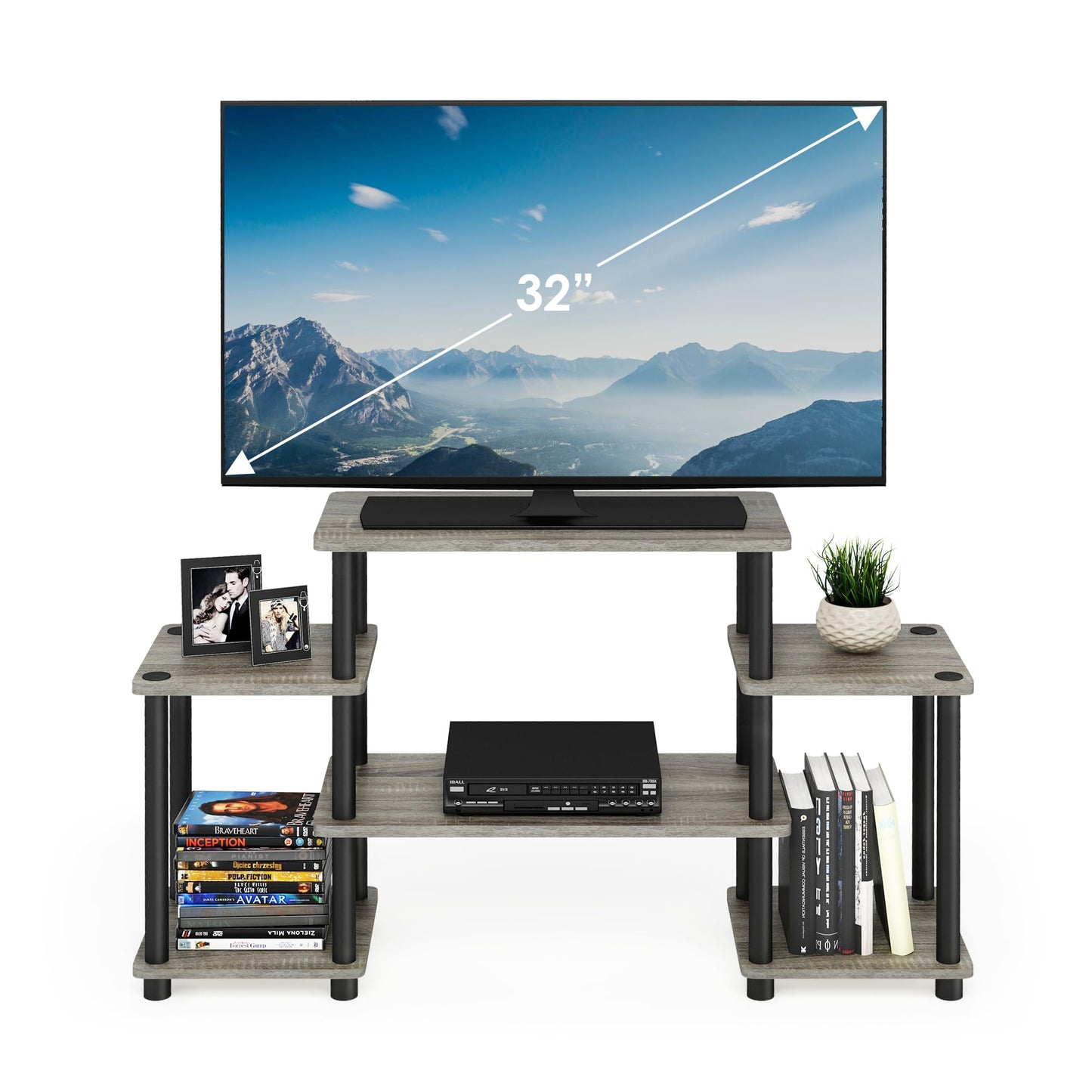 Furinno TURN-N-TUBE TV Stand, Entertainment Center with Open Shelves, TV Console with Raised Top for TV up to 32 Inch, for Living Room, Bedroom