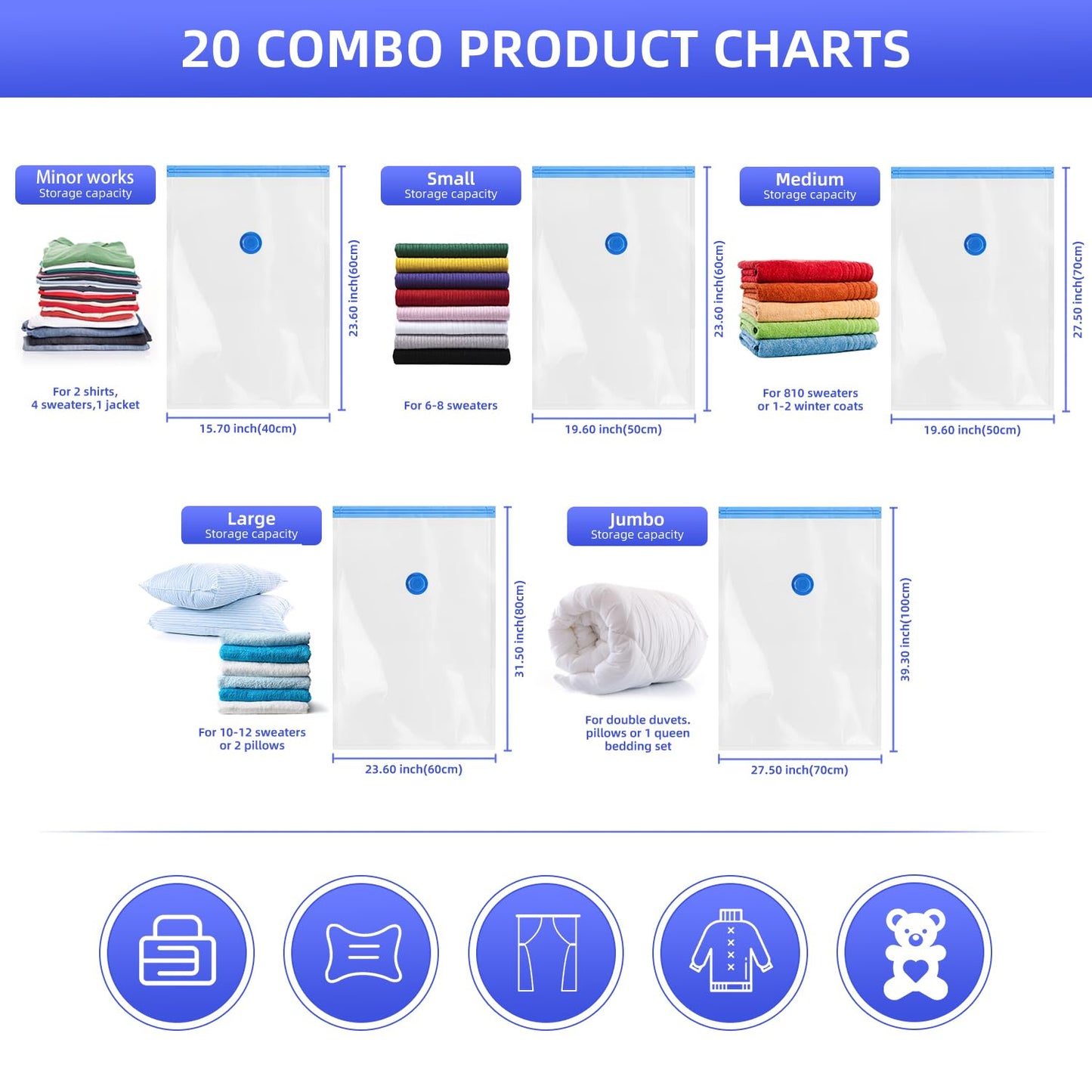10 Pack Vacuum Storage Bags, Space Saver Bags with Hand Pump for Clothing, Organization, and Storage of Comforters, Pillows, Towels, Blankets