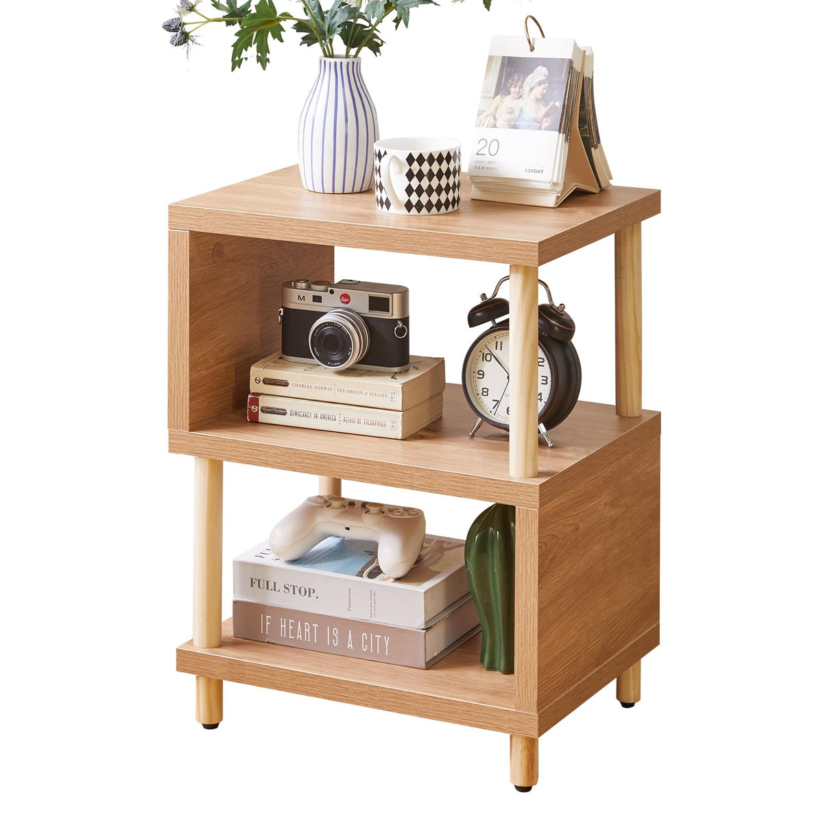 Aibiju 3-Tier Side Table, Small End Table, Industrial Nightstand with Storage Shelf, Bedside Table for Bedroom, Living Room, Hallway, Balcony