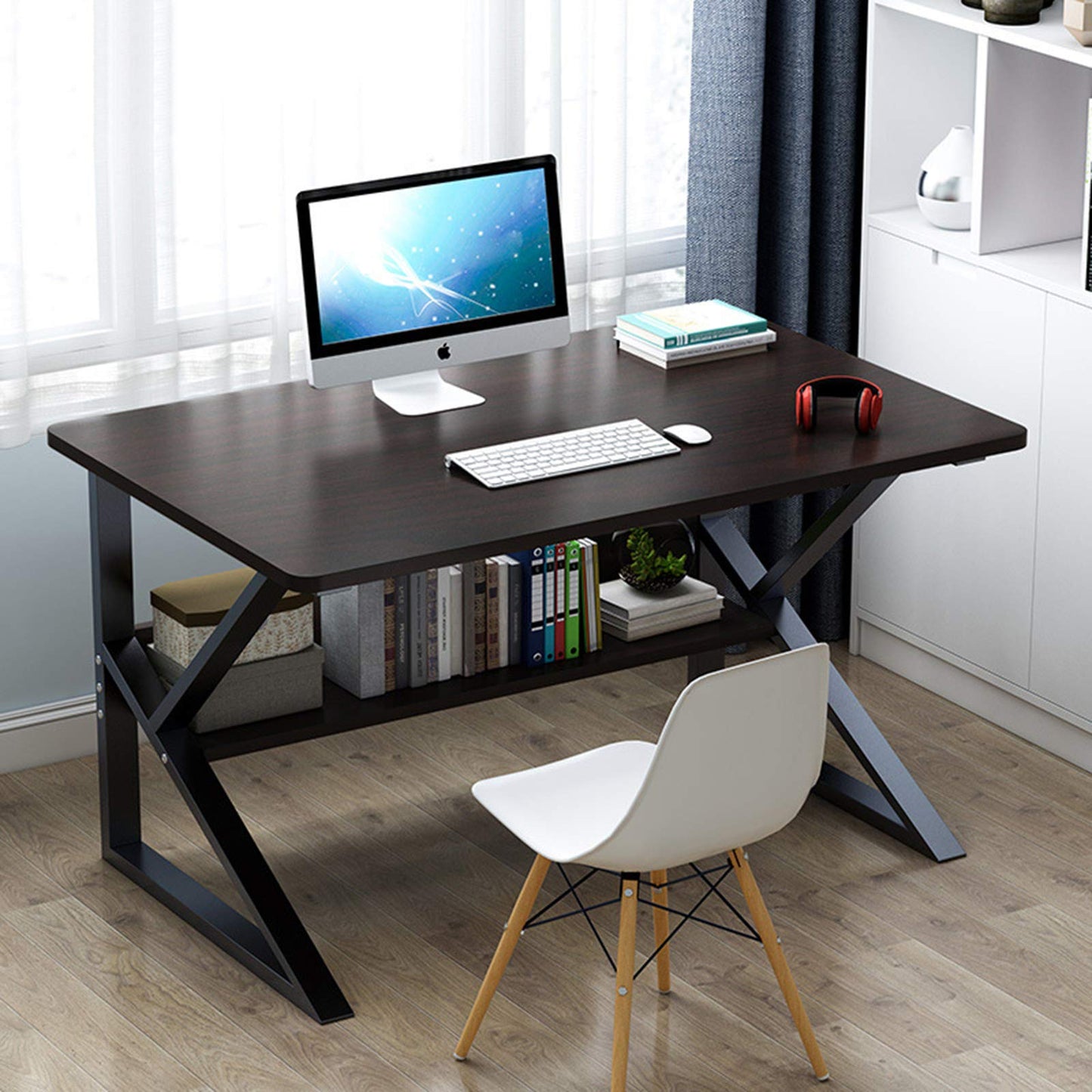 100cm Computer Desk with Bookshelf, Black Willow, Home Office Desk