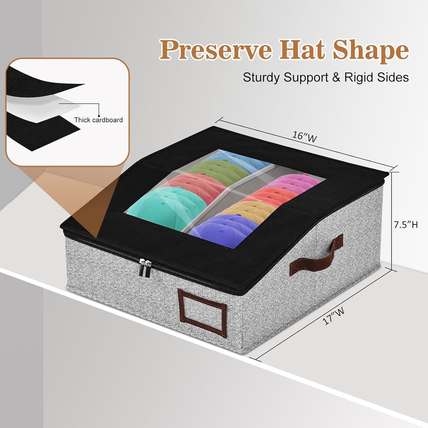 Nordelle Stackable Baseball Hat Storage Box with Clear Window Lid, Black