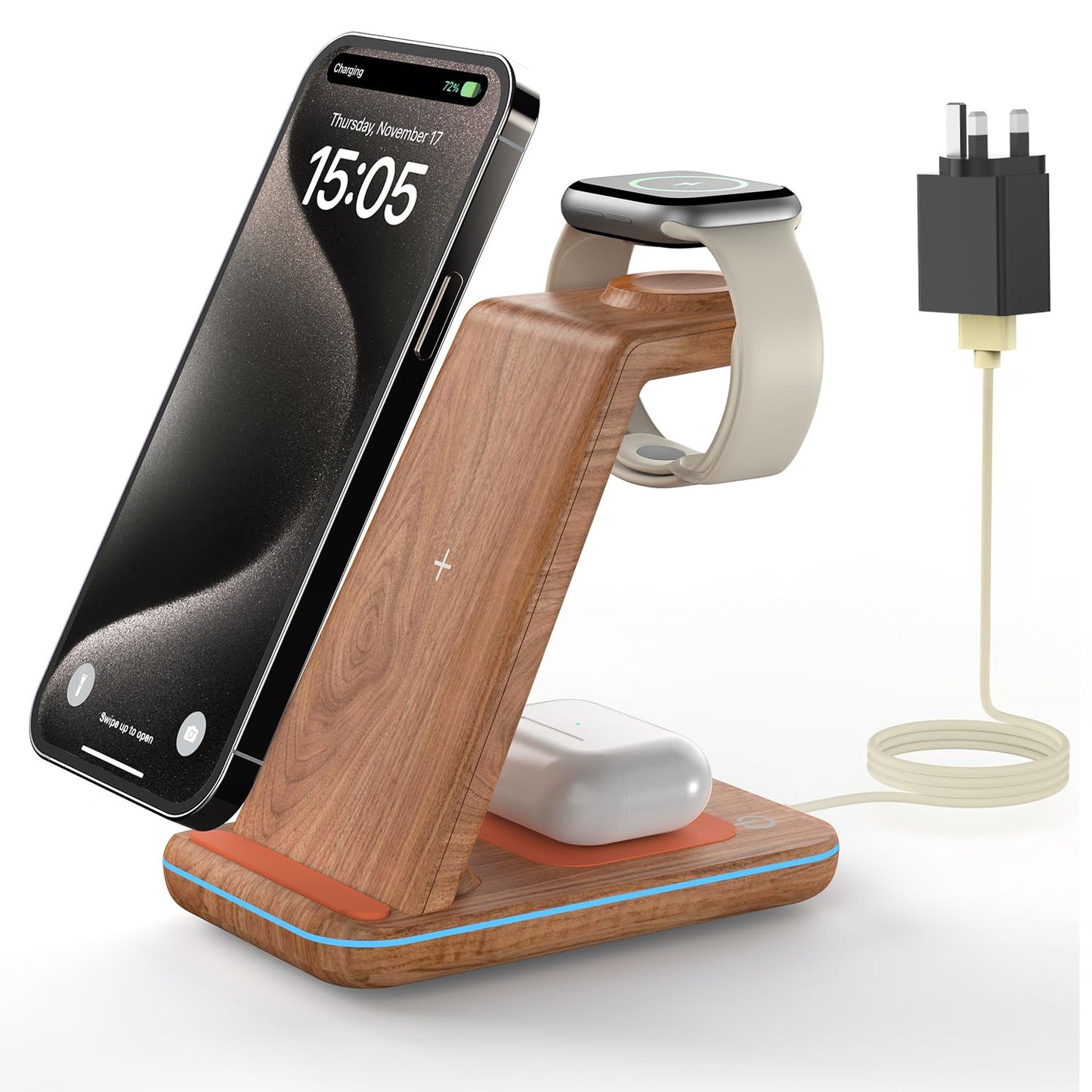 GEEKERA Wireless Charger, 3 in 1 Wireless Charging Station for iPhone Air/17/16/15/14/13/12/11/Pro Max/X/8, Phone and Watch Charger Stand for Apple