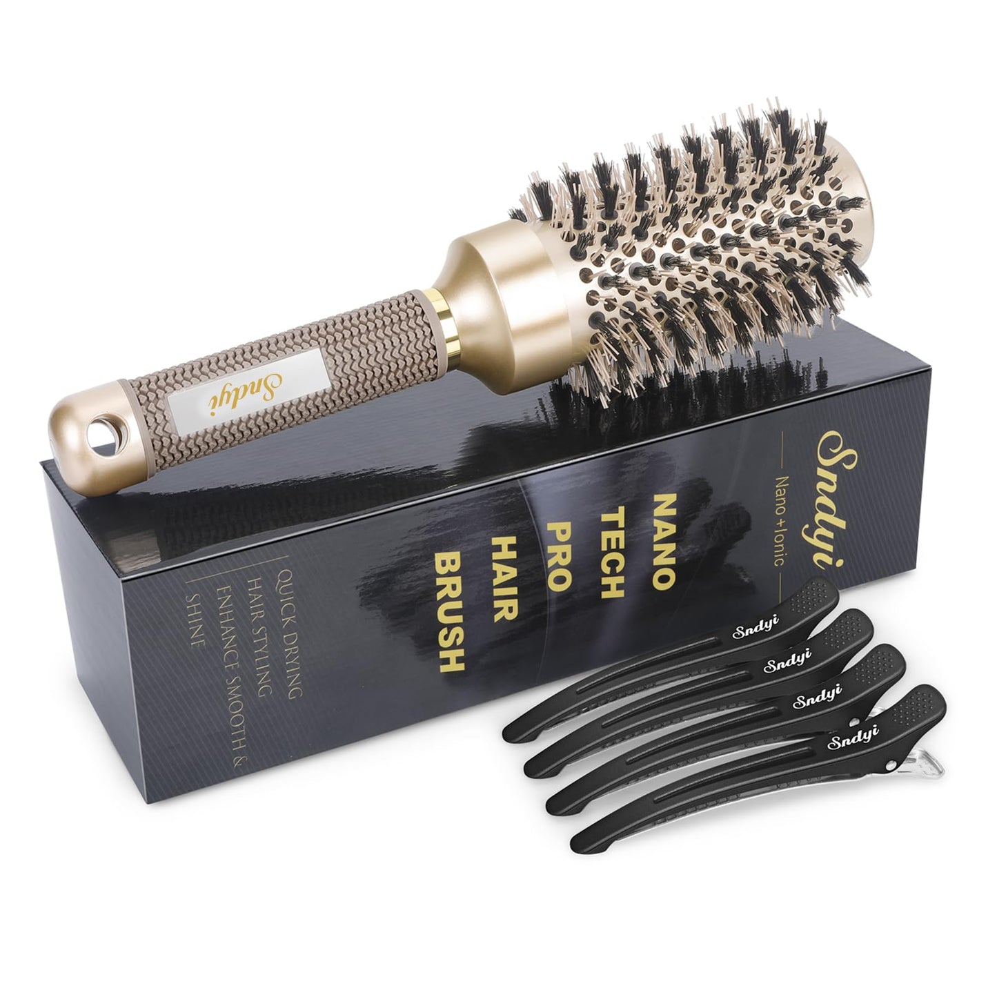 Sndyi Round Hair Brush, Nano Thermal Ceramic & Ionic Tech Hair Brush, Blow Dry Hair brush with Boar Bristles, Medium Round Brush for Blow Drying,
