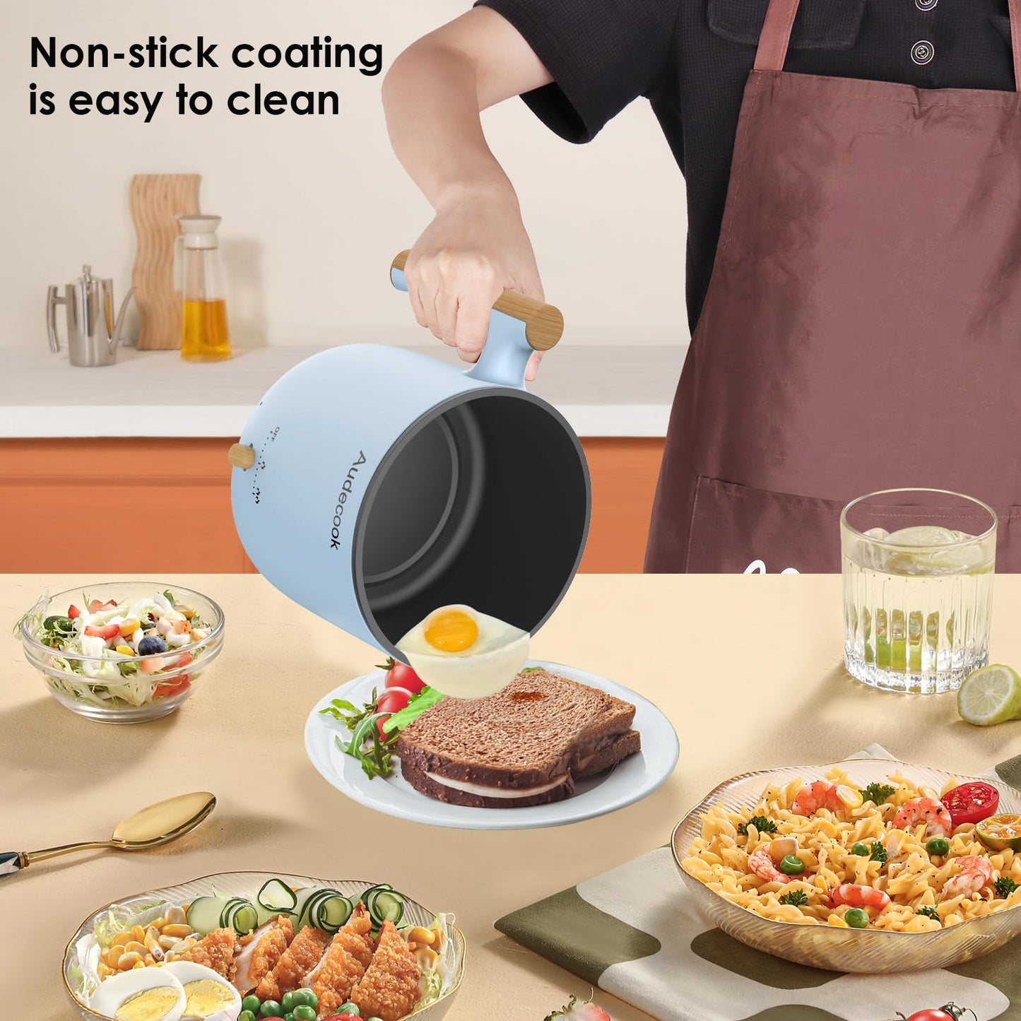 Audecook Hot Pot Electric with Steamer, 1.8L Portable Mini Travel Cooker, Multifunctional Non-Stick Electric Skillet for Stir Fry/Stew/Steam, Perfect