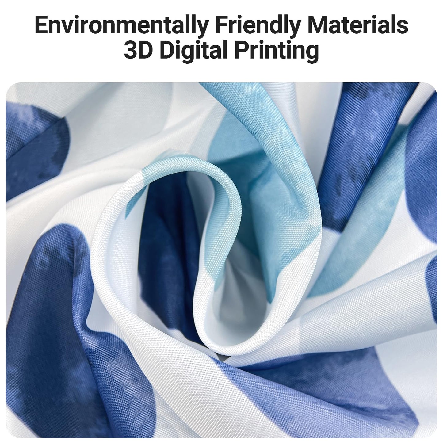 Lerores Shower Curtain, 180 x 200 cm, Blue Petals, Weighted Hem, Anti-Mould Textile, Water-Repellent