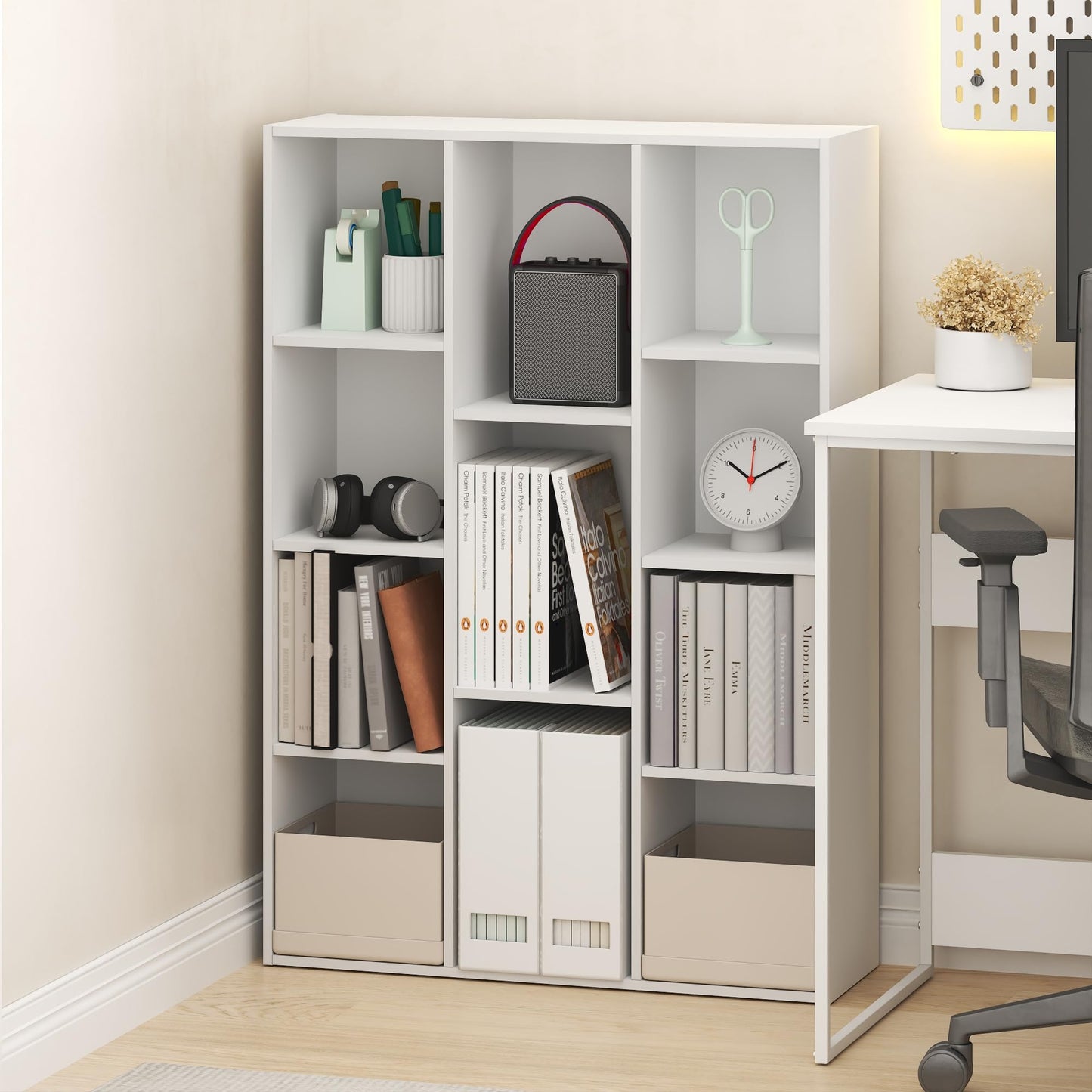 Furinno LUDER Book Shelf, 11-Cube Bookshelf, Reversible Cube Storage Bookcase, Open Storage Shelf, Closed Back 23.88 x 73.91 x 105.92 cm