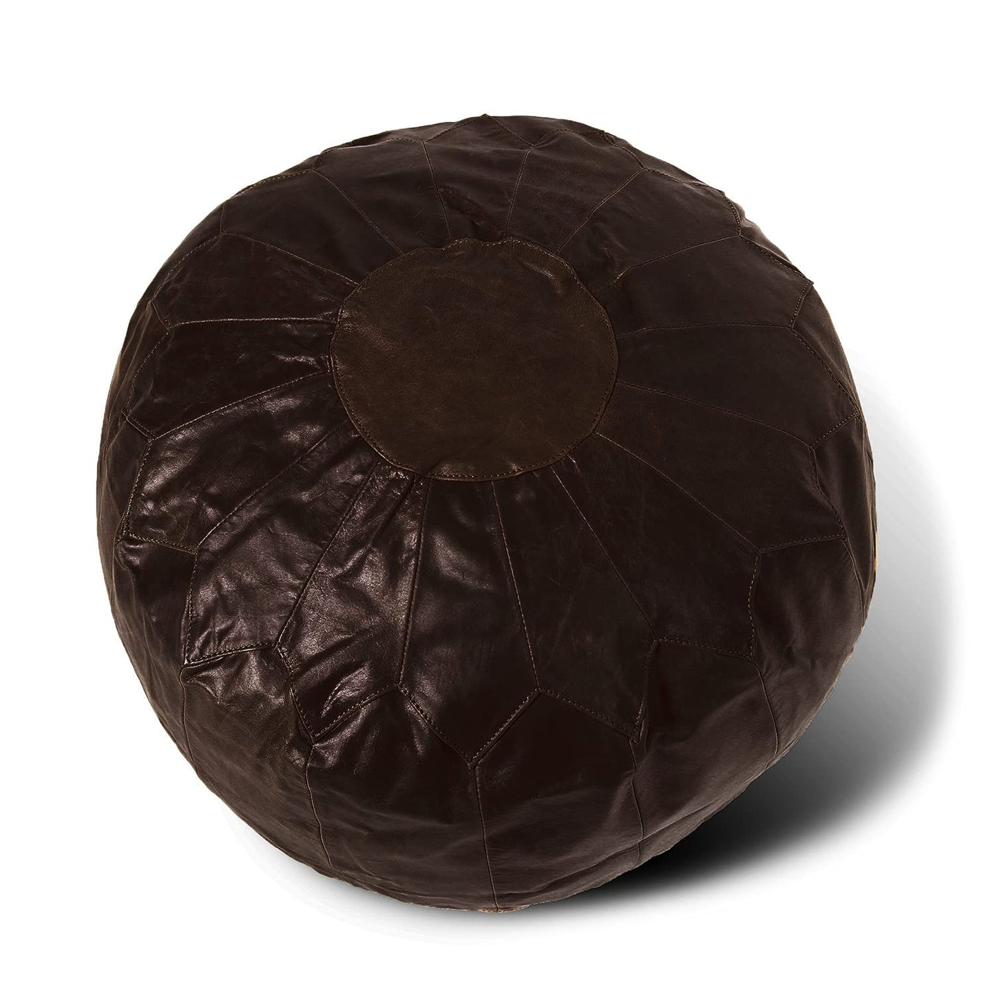 Woodland Leather Tan Morrocon Style Pouffe 17.5" Diam, Genuine Leather Designer Bean Bag Chair (Stuffed-1Piece, Brown)