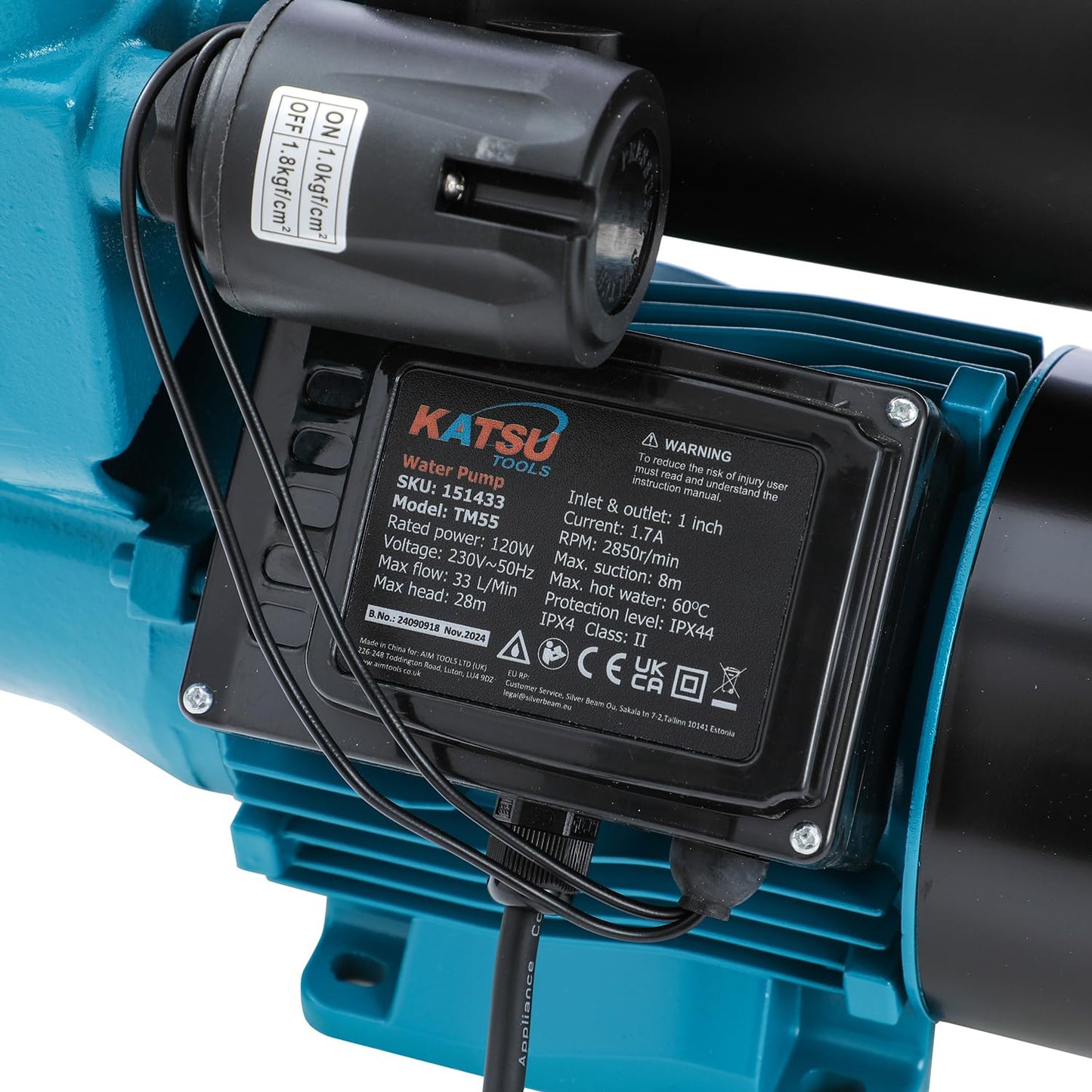 KATSU Water Booster Pump 150W, Auto Stop Start Automatic Pressure Control Self Priming Suitable for Home and Garden Water Taps 151434