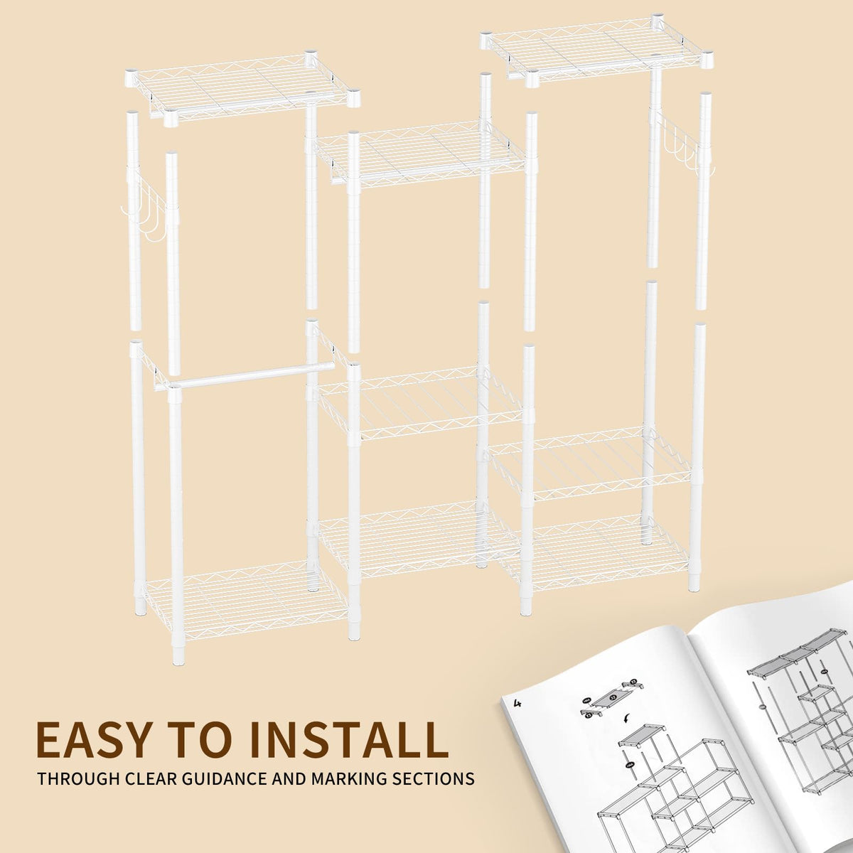 AQRA Metal Open Wardrobe, Heavy Duty Clothes Rail, 4 Assembly Ways, White