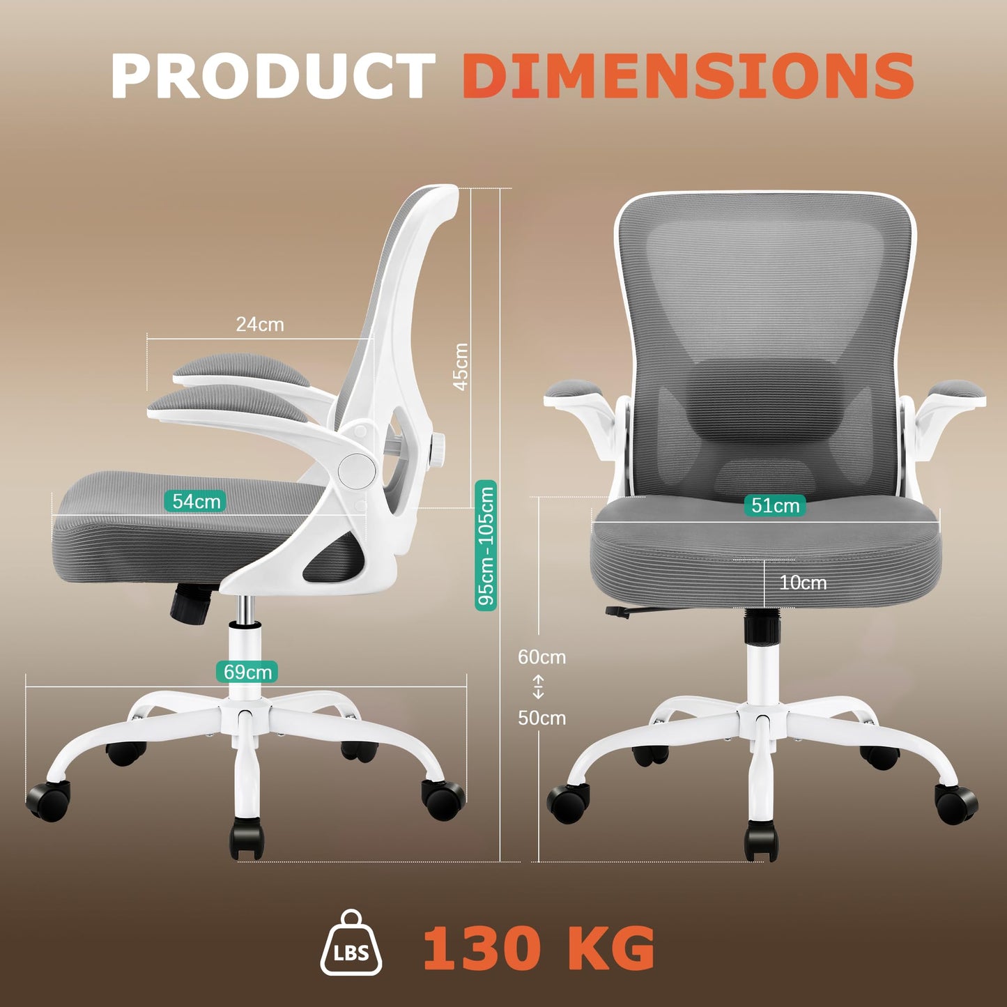 Coscendo Ergonomic Mesh Office Chair with Flip-Up Armrests, Grey