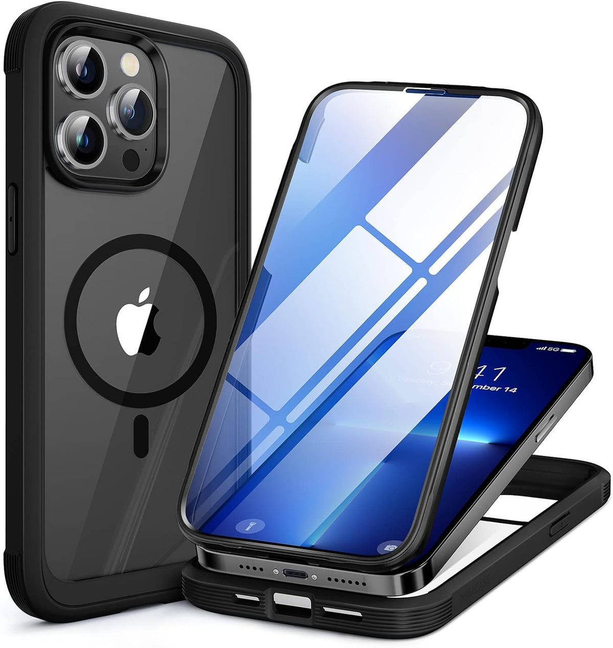 Miracase Magnetic Case for iPhone 13 Pro Case 6.1-Inch, [Built-in 9H Tempered Glass Screen Protector] Full Body Bumper Shockproof Cover with Clear