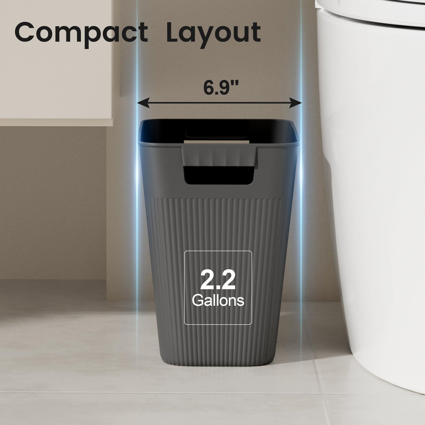 JOYMOOP Slim Trash Can 3-Pack, 2.9 Gallon Plastic Wastebasket for Bathroom, Bedroom, Office, Kitchen with 4 Rolls Bags, Black