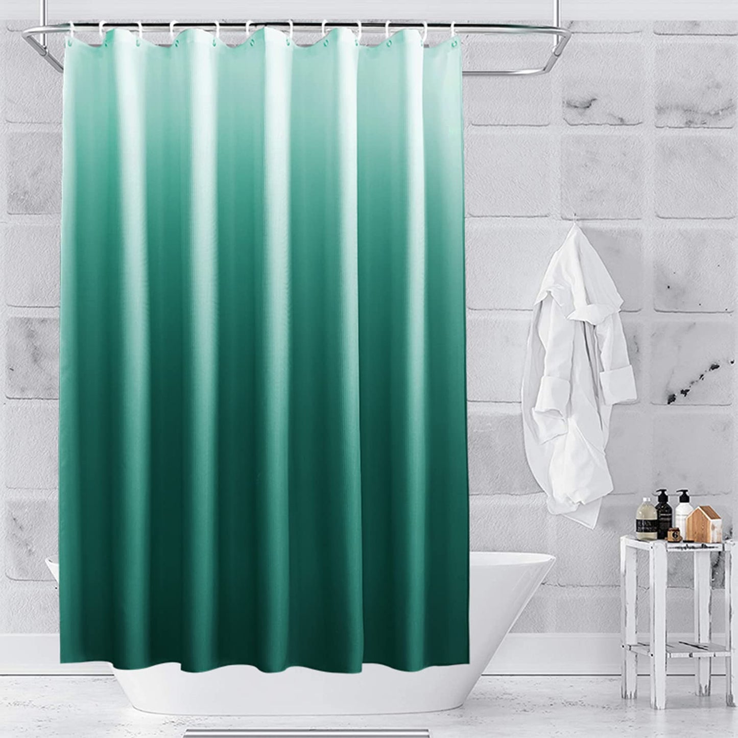Trimming Shop Polyester Gradient Shower Curtain Bathroom Curtain Mould & Mildew Resistant With 12 Curtain Hook Waterproof Bath Curtain 180 x 200cm