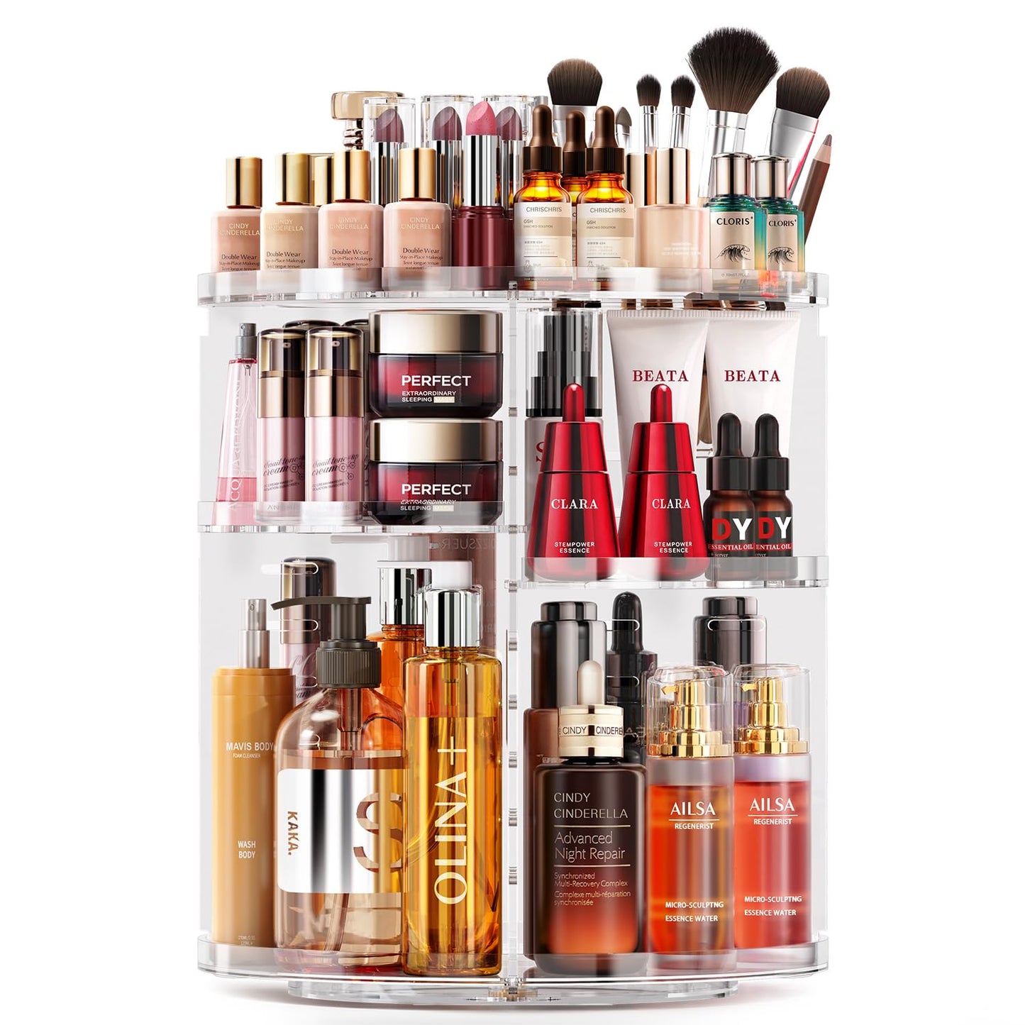 Auxmir Rotating Makeup Organiser, 9-Tier Adjustable Makeup Organiser with 360 Degree Rotation, Large Capacity Spinning Makeup Storage on Stand