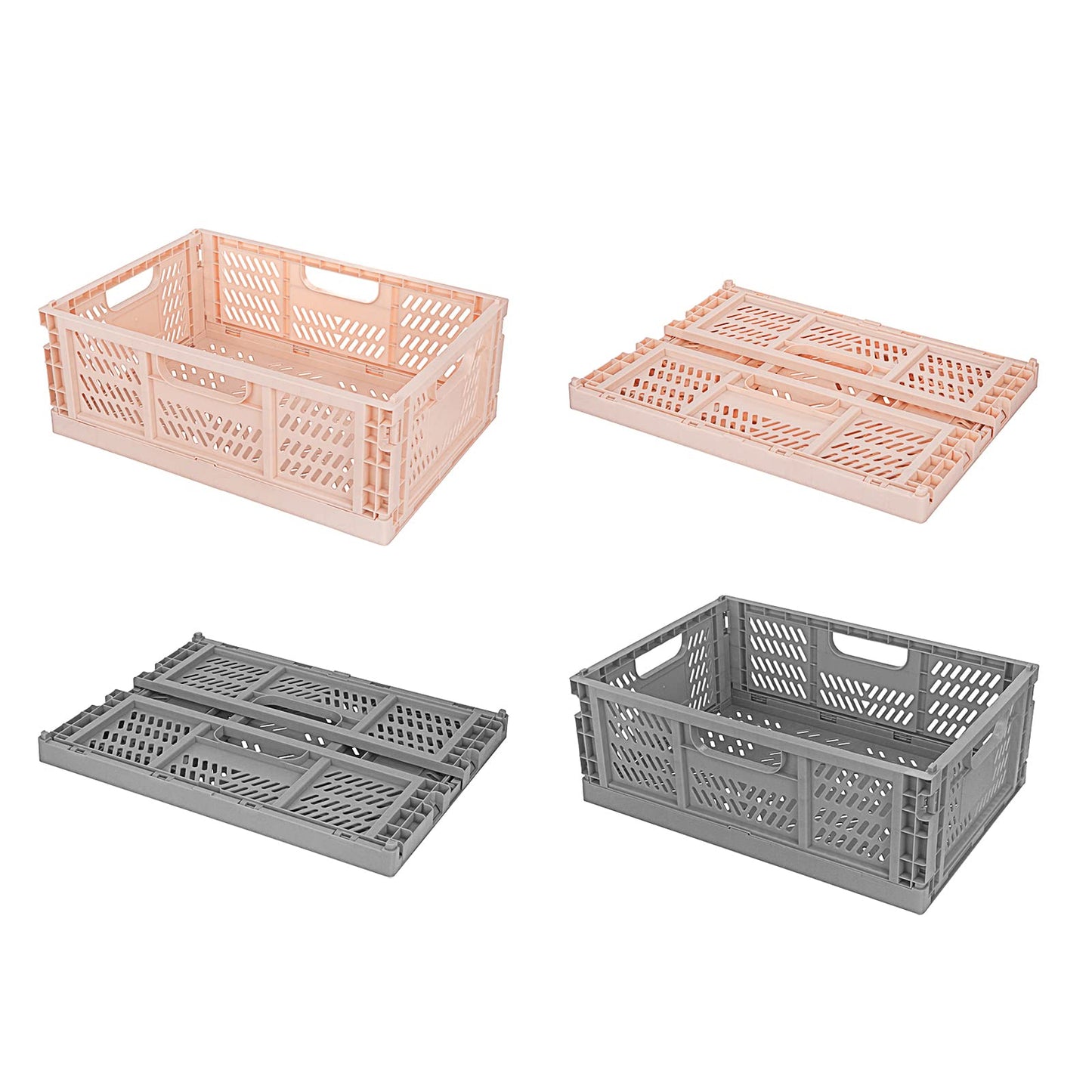Spesh 4 Pcs Collapsible Crates Storage Boxes Stackable Storage Baskets Plastic Folding Crate Boxes with Handles for Kitchen,Living