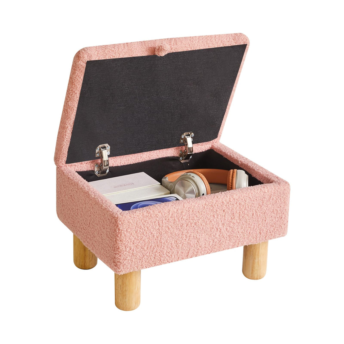 Aibiju Small Footstool with Storage, Faux Teddy Fur Upholstered Ottoman Pouffe Stool, Sofa Footrest Change Shoes Stool for Living Room and