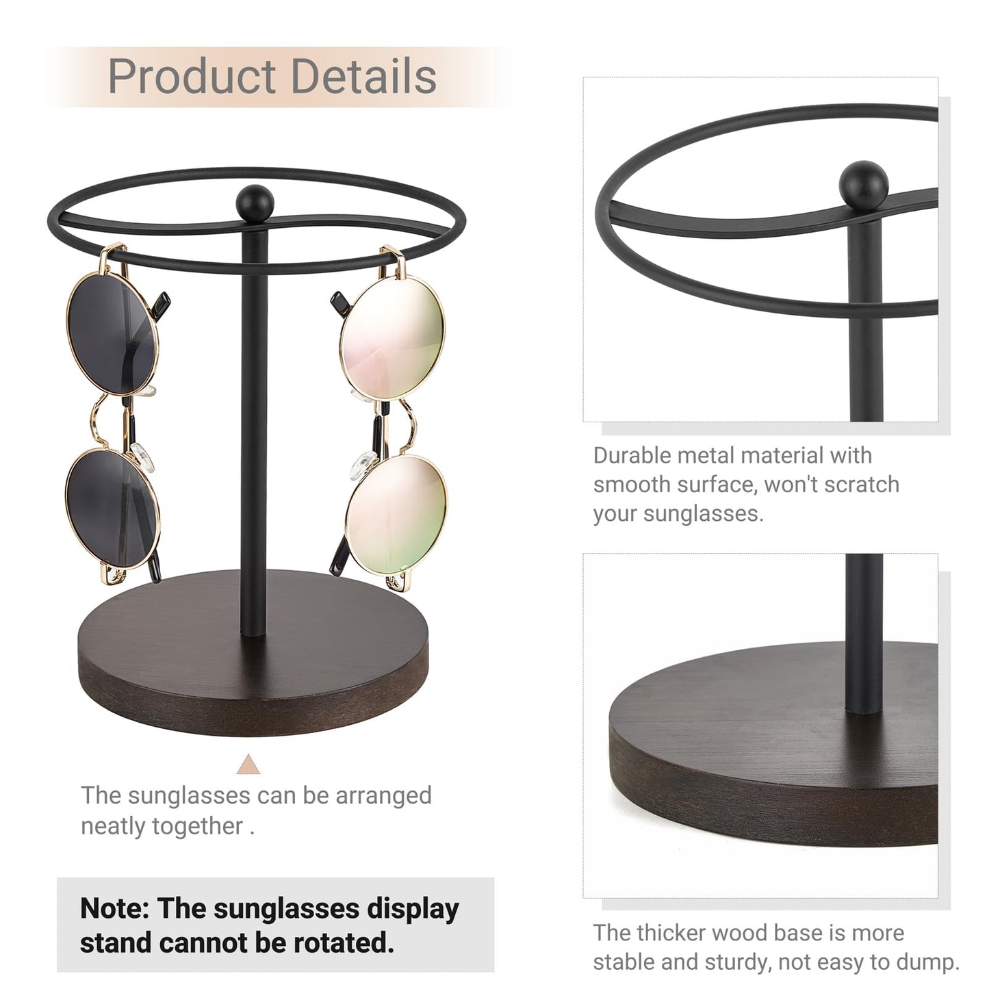 Mkono Sunglasses Organizer Glasses Holder Stand Metal Frame with Wood Base Sunglass Storage Display Eyeglasses Rack for up to 12 Pairs of Eyewear