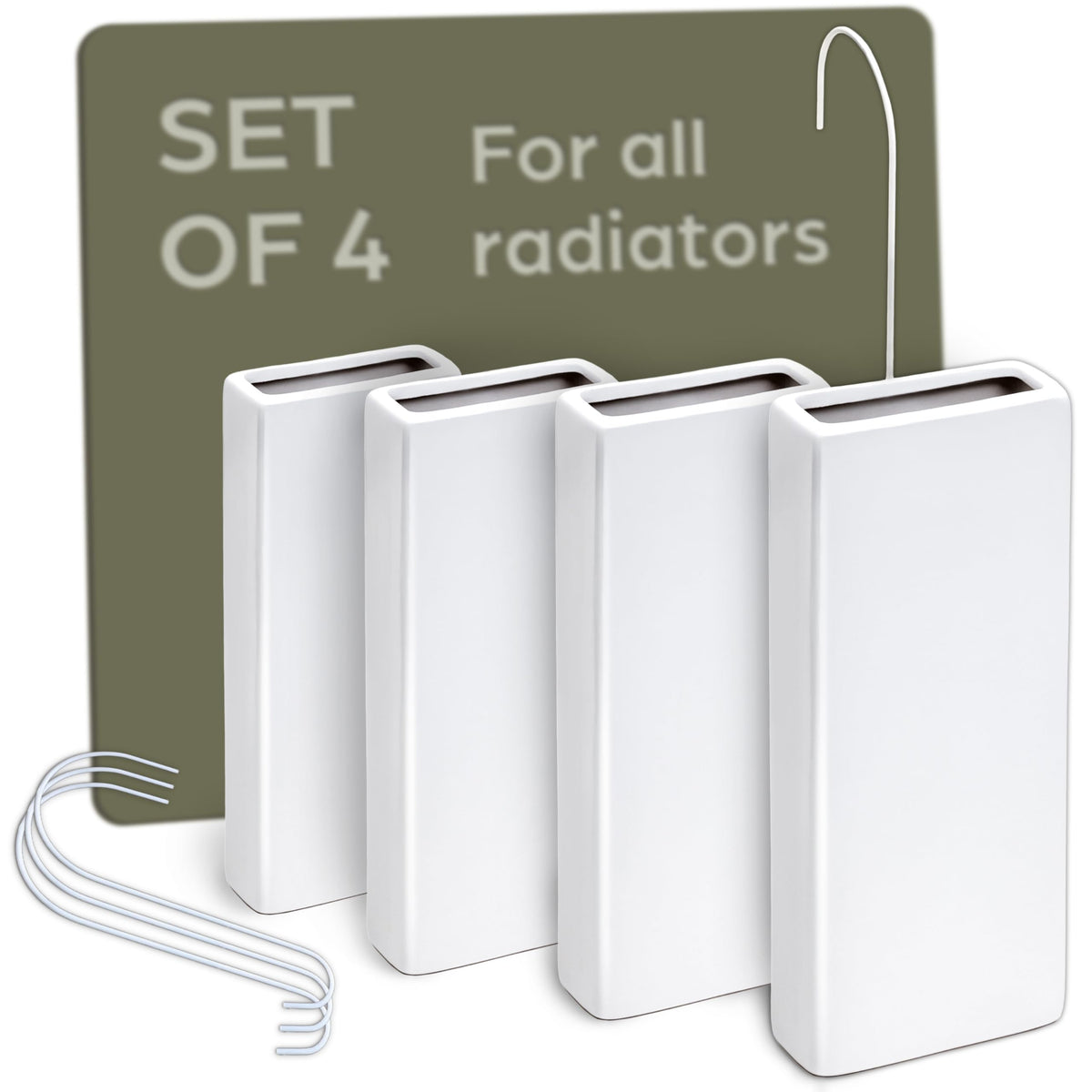 Praknu Ceramic Radiator Humidifier - Set of 4 with Flexible Hanging Hook - Optimal Humidity - Energy Saving - Effective Humidity Distribution
