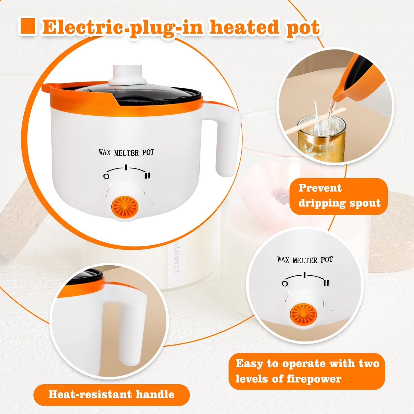 Ksedcon Electric Wax Melting Pot for Candle Making, Candle Wax Melter with Lid, Candle Pouring Pot with Pouring Spout (Orange)