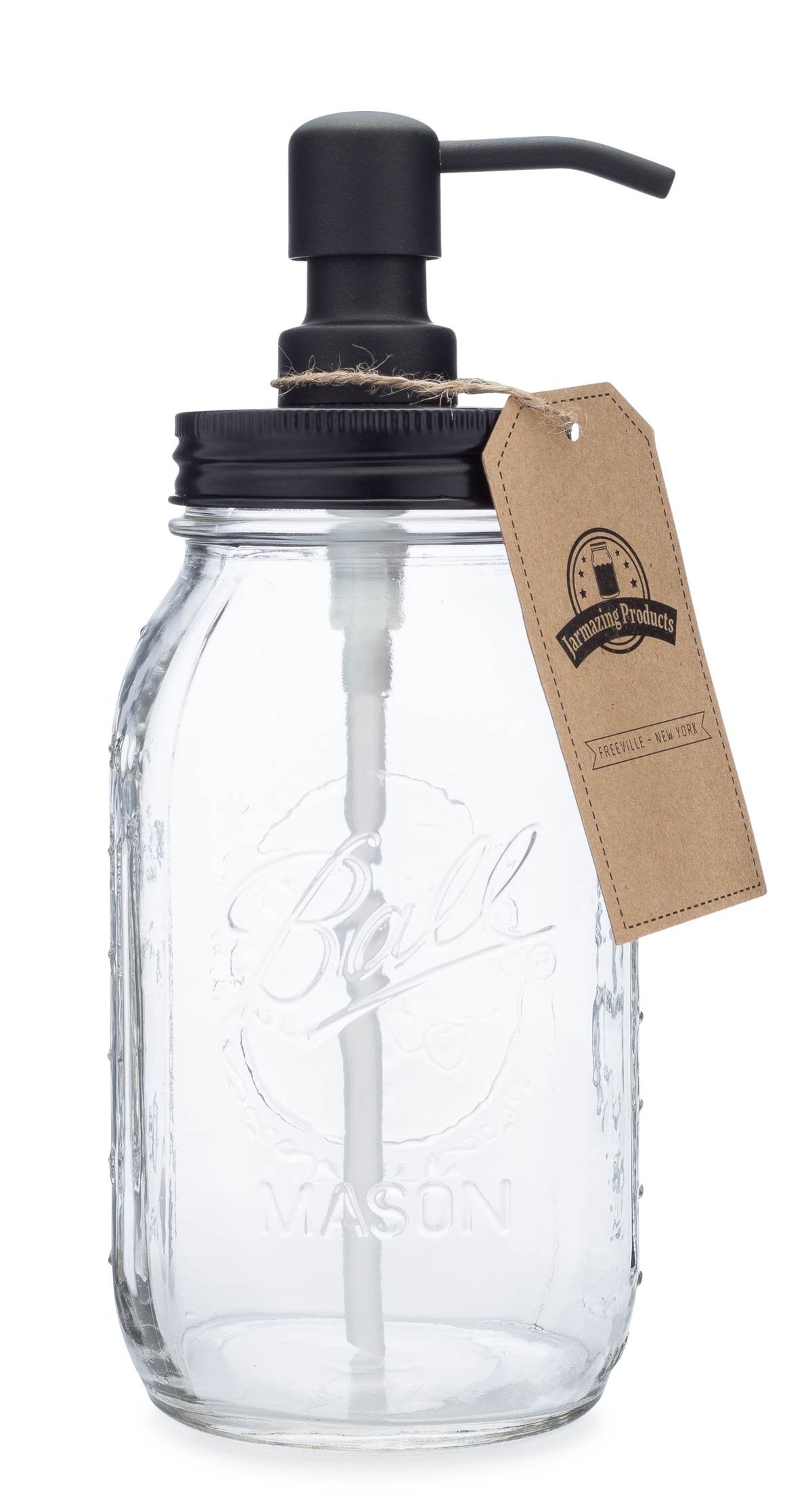 Jarmazing Products Quart Size Mason Jar Soap and Lotion Dispenser - Black Made from Rust-Proof Stainless Steel