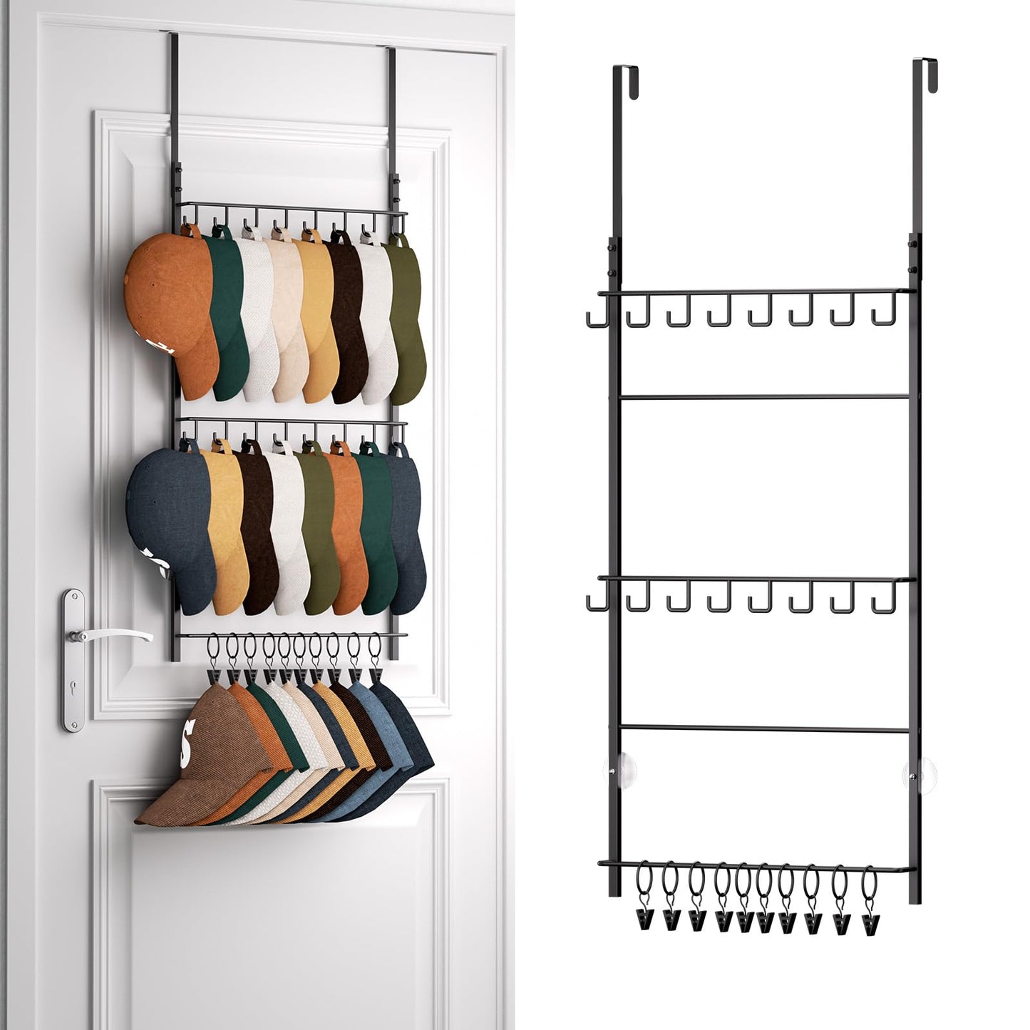 HapiRm Over Door Hat Rack - 3-Tier Wall Mounted Hat Storage Hold to 26 Caps