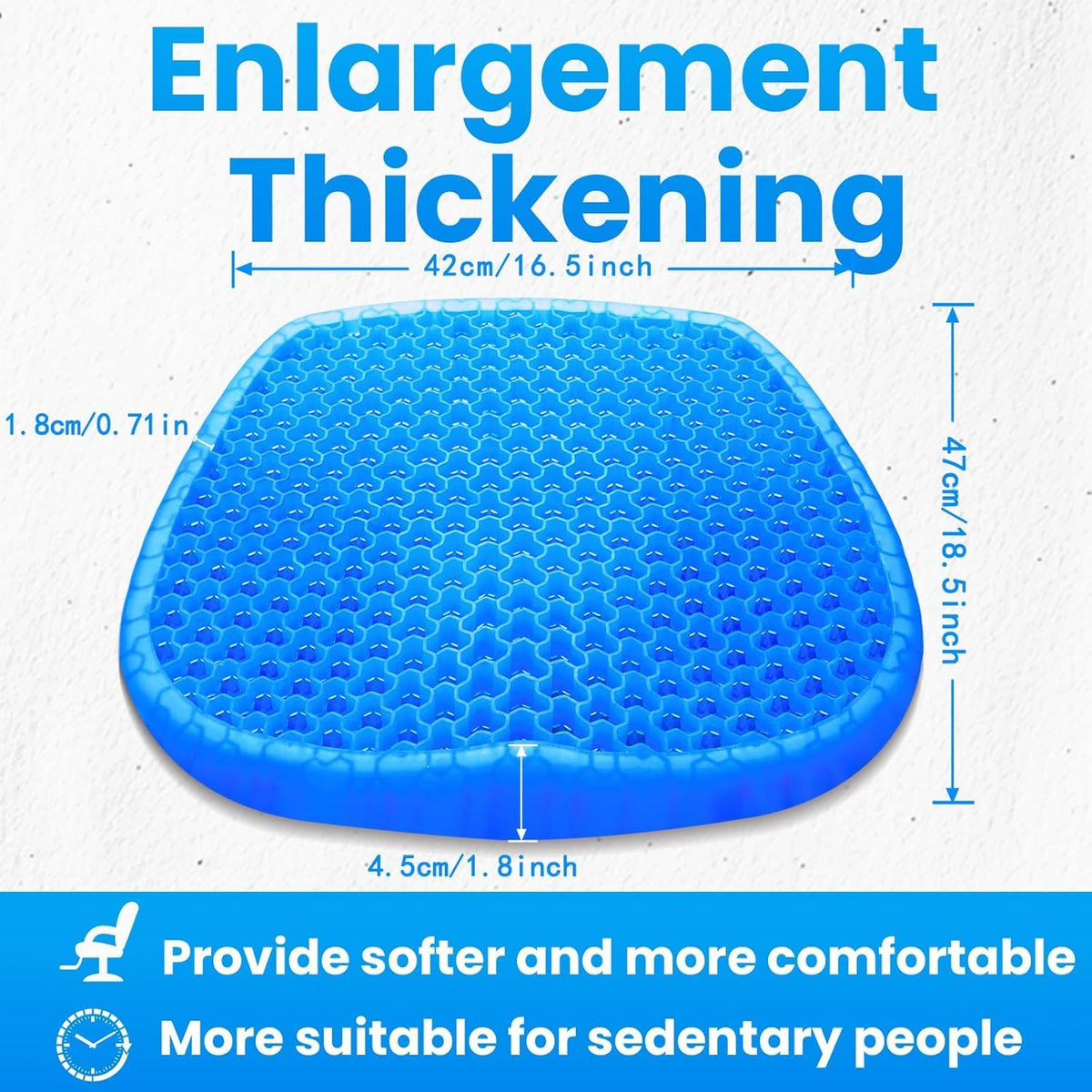 Wenisuow Gel Cushion for Sitting, Thick Gel Seat Cushion with Cover, Blue