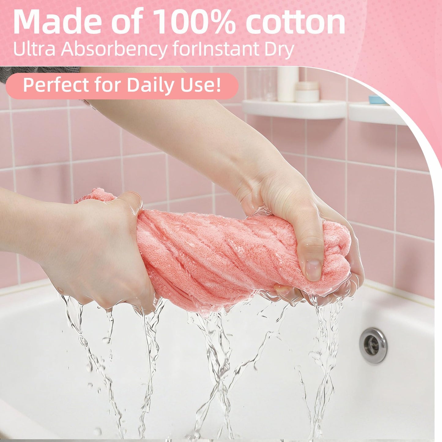 saerryor 3 Pack Hand Towels Cotton Soft Absorbent Towels 14” x 29” Pink